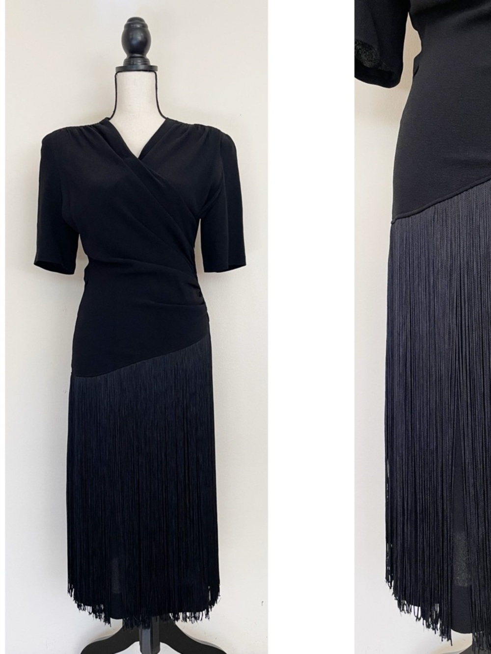 Vintage 30s/40s Surplice Fringe Midi Dress